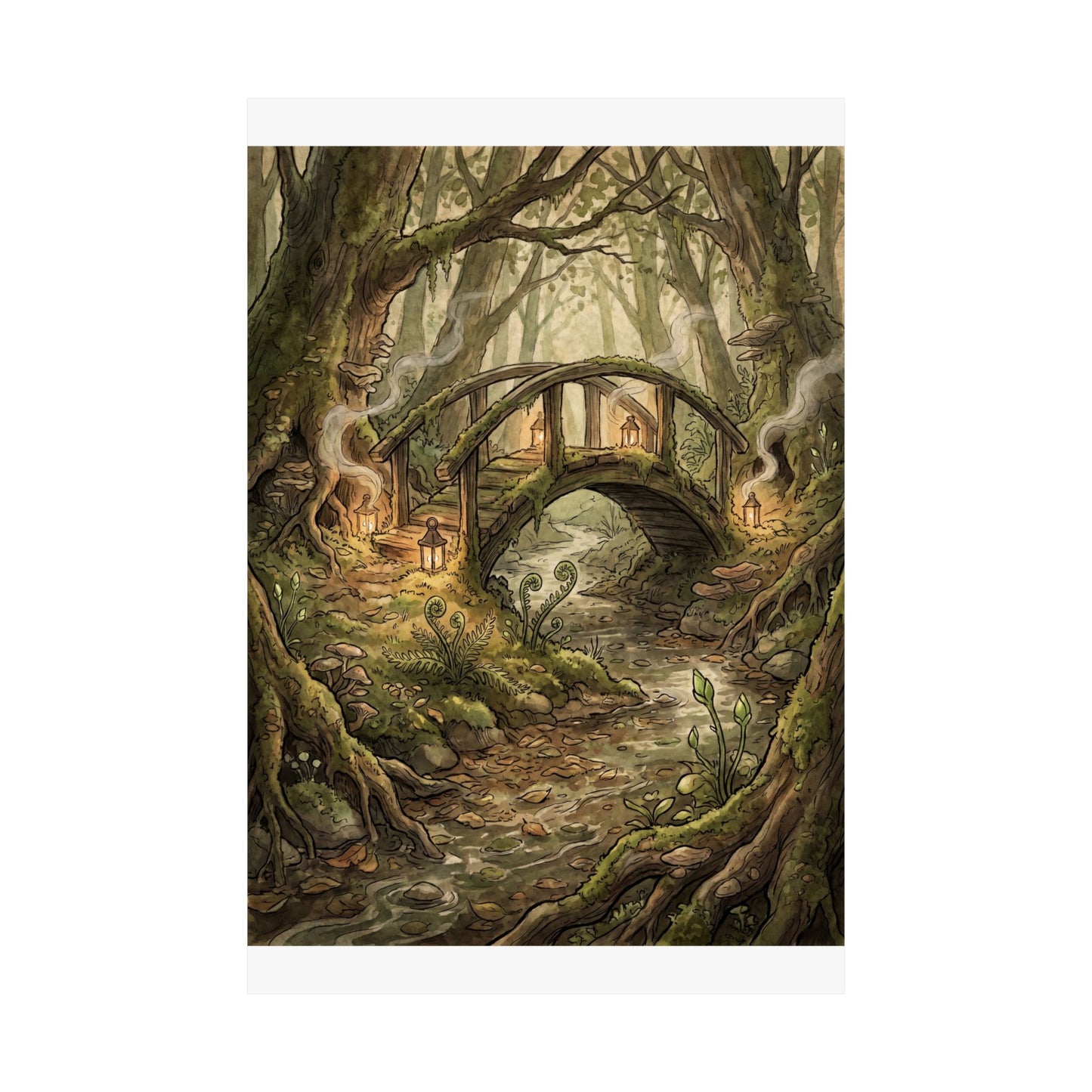 Spring Wooden Bridge Forest Whimsy Wall Art Print | Rustic Decor