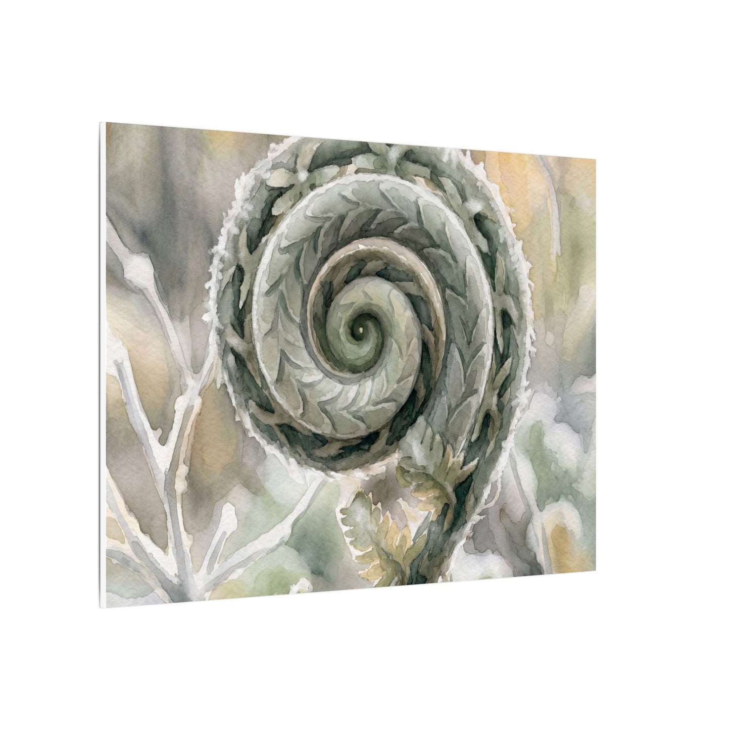 Winter Fern Unfurling Watercolor Canvas Art | Cozy Decor