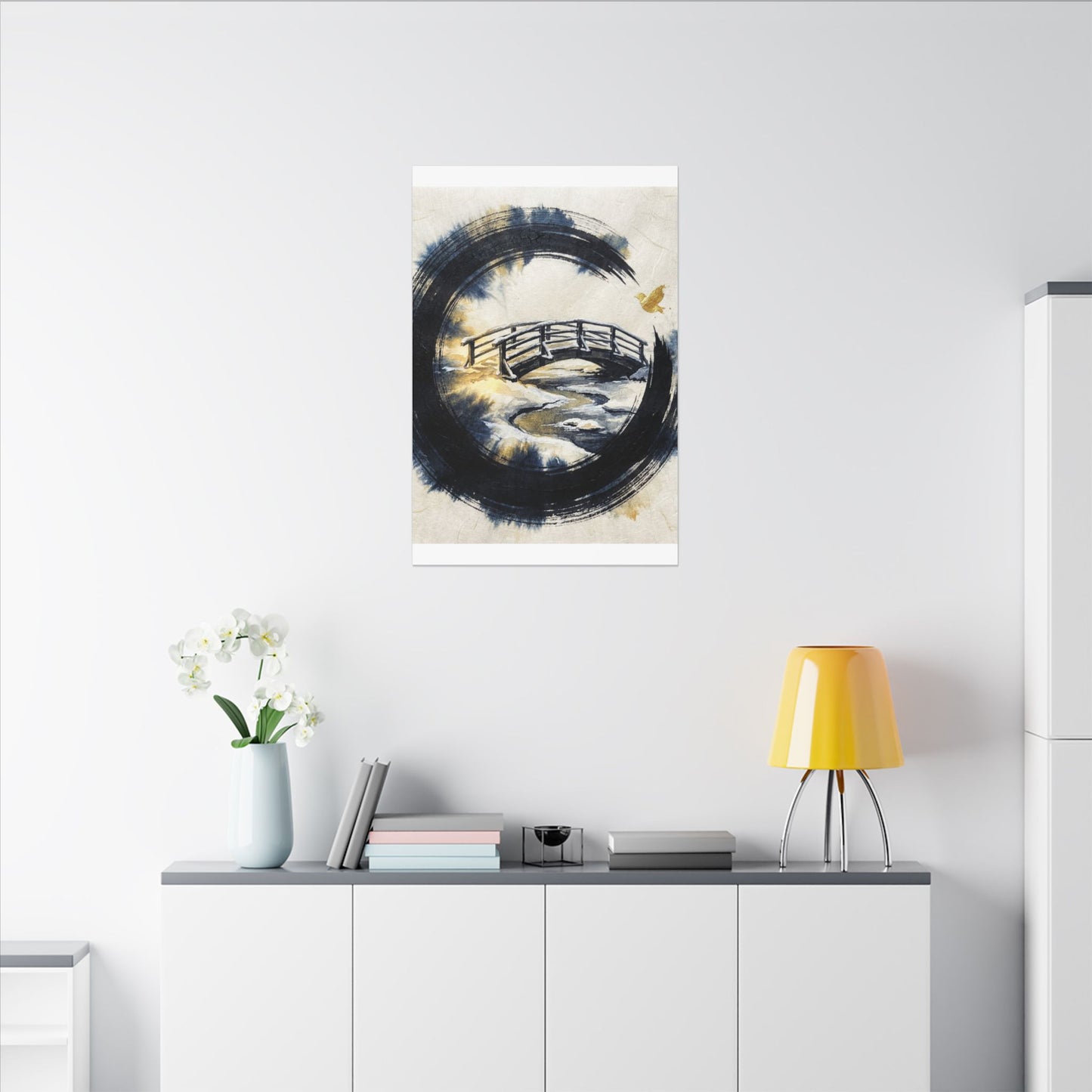 Autumn Ink Brushstroke Karesansui Canvas Art | Peaceful Decor