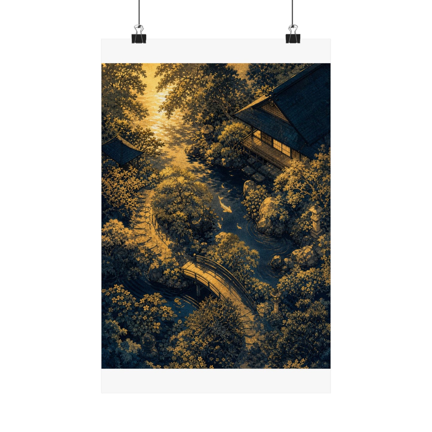 Moonlit Garden Ukiyo E Inspired Wall Art Print | Calm Zen Art