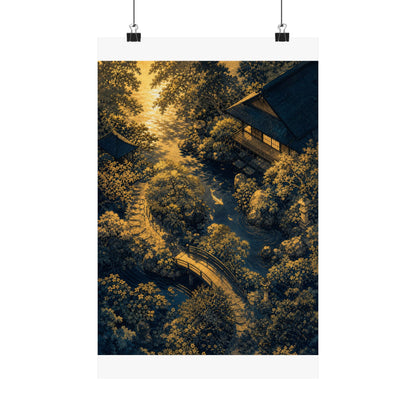 Moonlit Garden Ukiyo E Inspired Wall Art Print | Calm Zen Art
