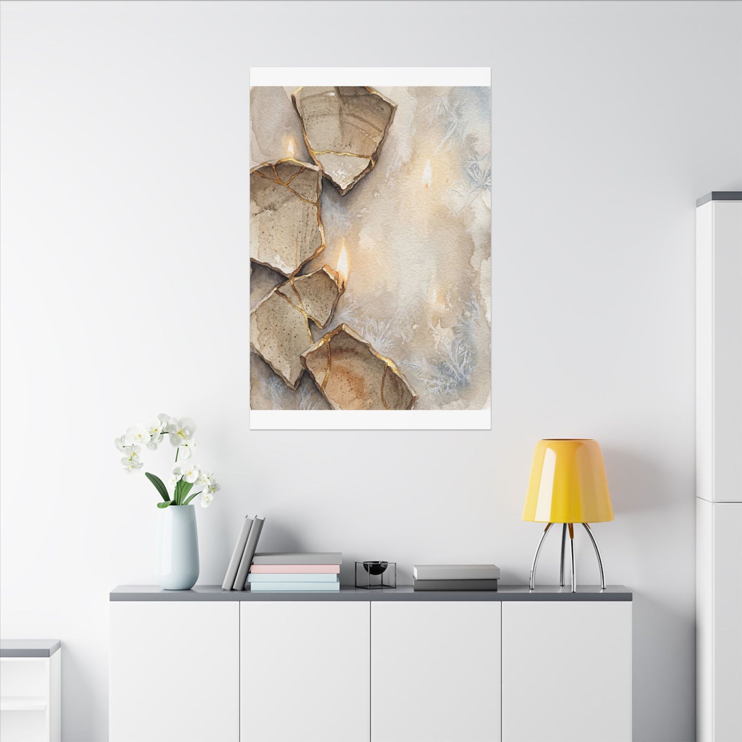 Broken Pottery Winter Canvas Art | Japandi Warm Design