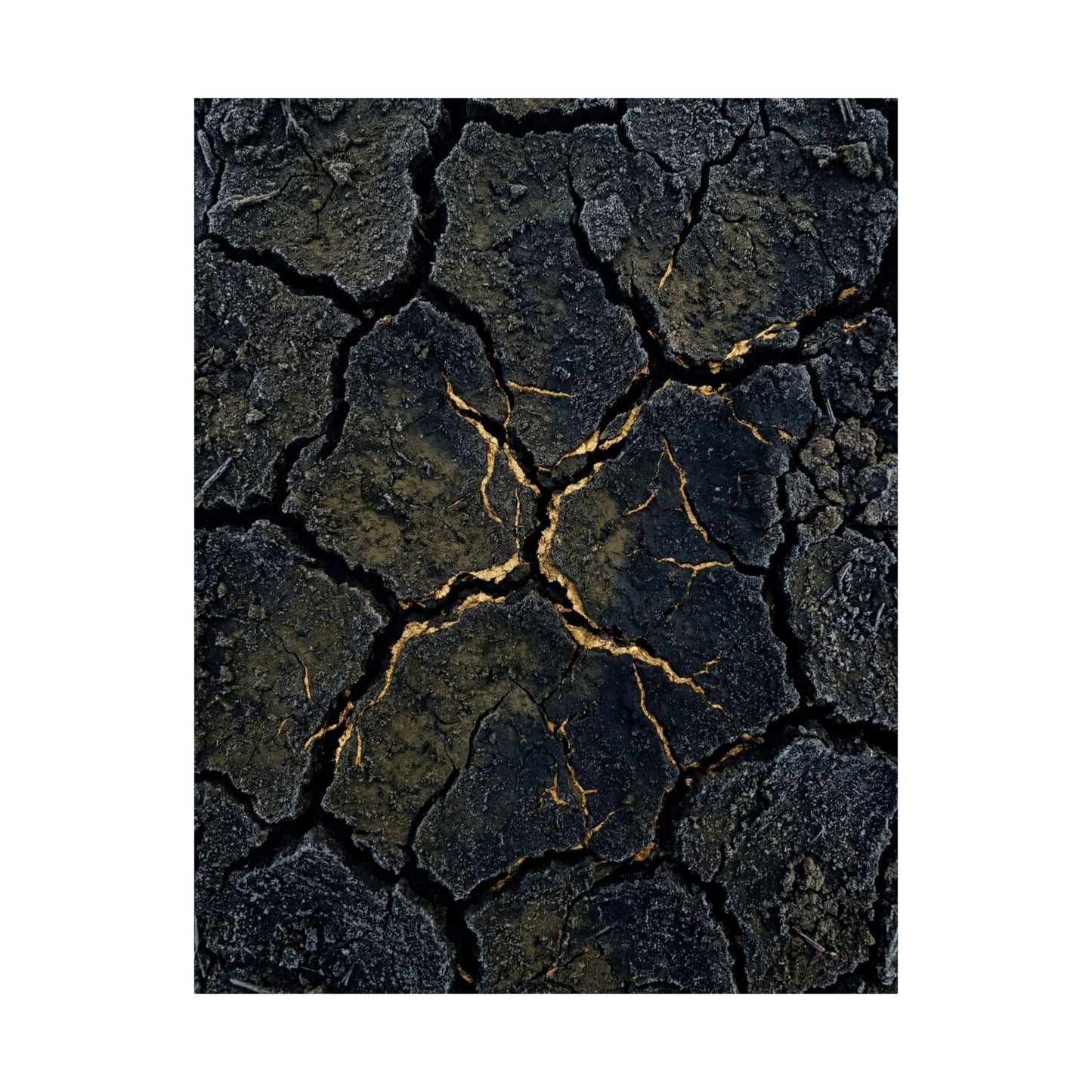 Cracked Earth Winter Wall Art Print | Dark Japandi Moody Design
