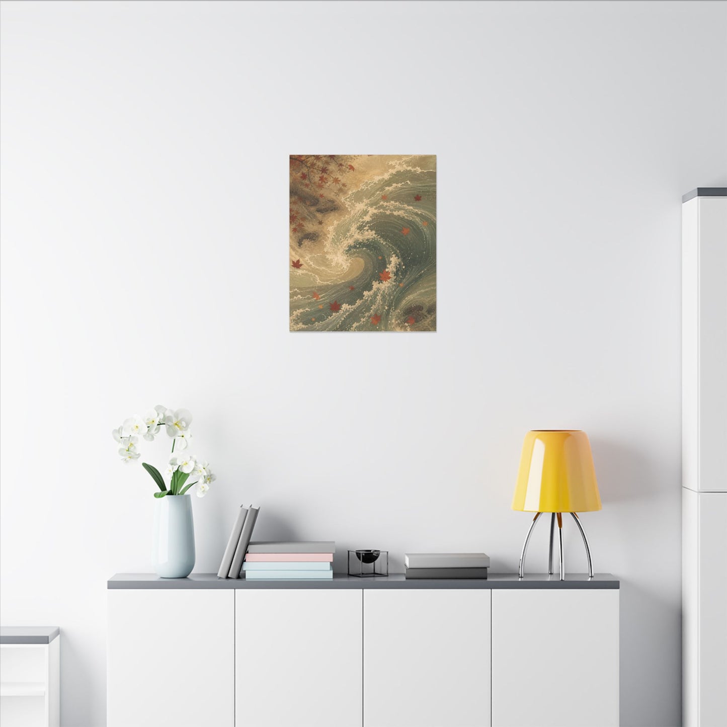 Japandi Ocean Wave in Candlelight | Japanese Pattern Canvas Art