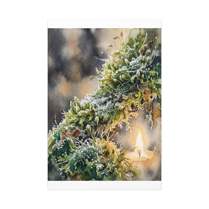Winter Moss Close Up Watercolor Canvas Art | Neutral Decor