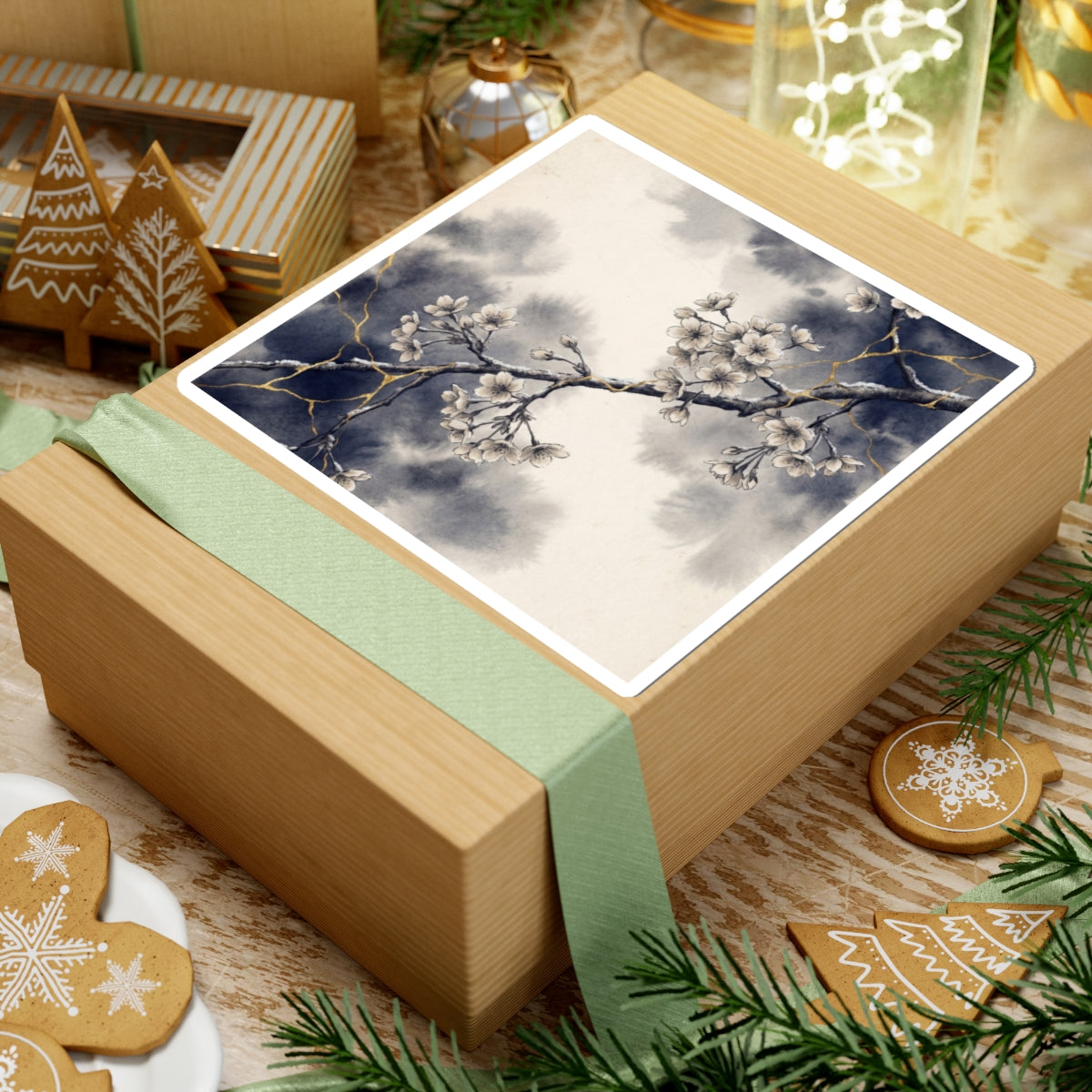 Cherry Blossom Gold Vein Sticker | Philosophical Kintsugi Art Art Print