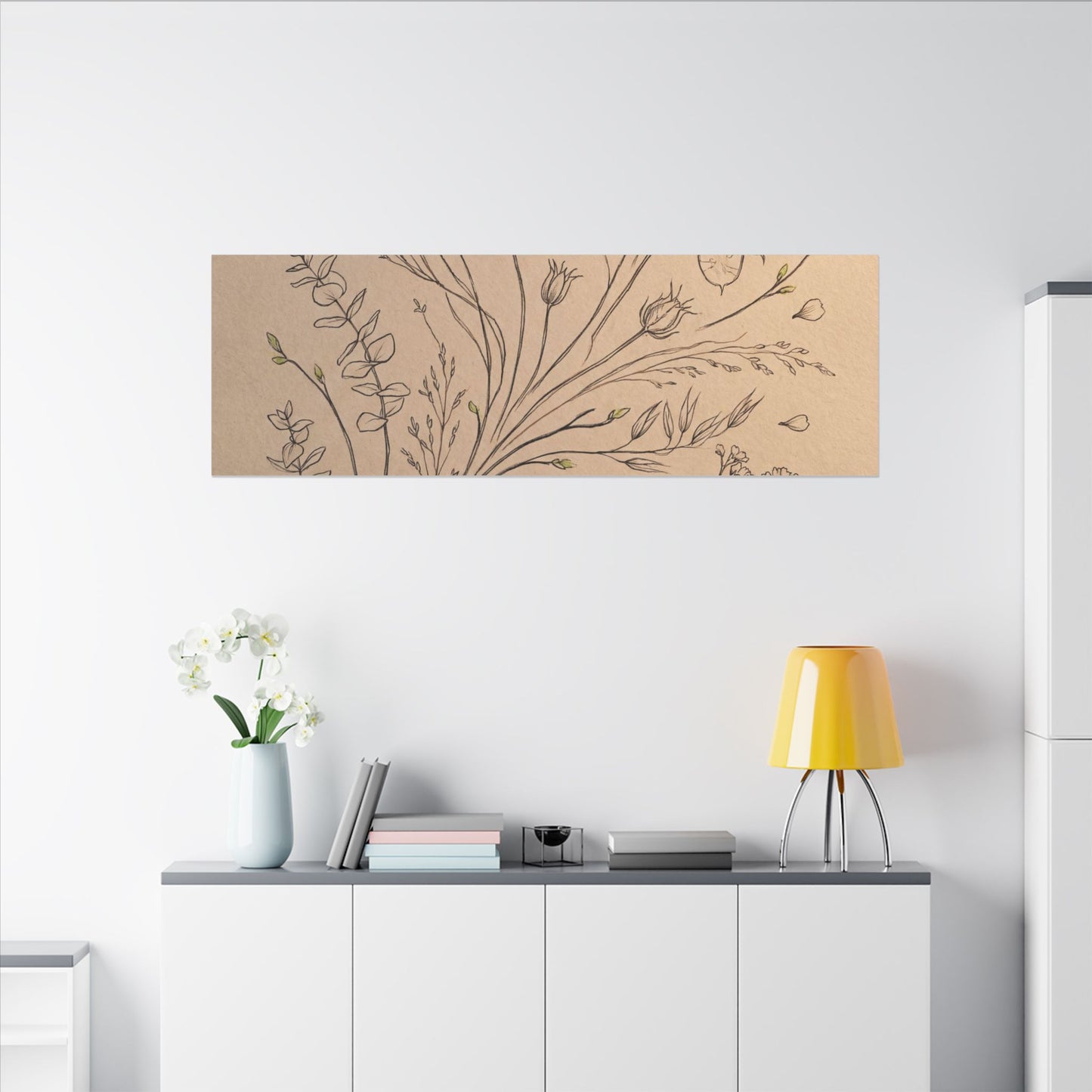 Dried Flowers Canvas Art | Spring Japandi Minimal Line Art