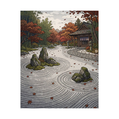 Rock Garden Wall Art Print | Autumn Zen Ukiyo E Inspired Art