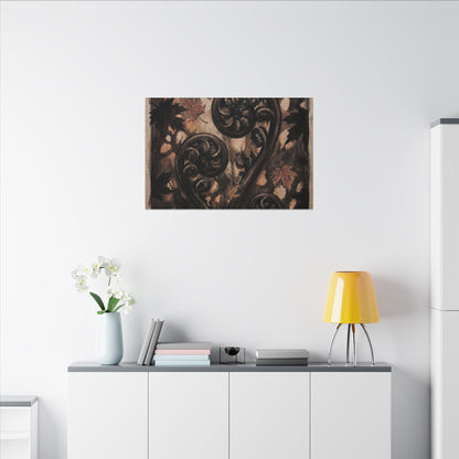 Mono No Aware Fern Unfurling Canvas Art - Dark Japandi Charcoal Ink