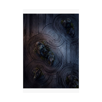 Dawn Rock Garden Wall Art Print - Dark Japandi Kanso