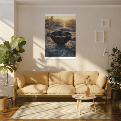 Ceramic Bowl Canvas Art | Winter Kintsugi Gold Repair Art