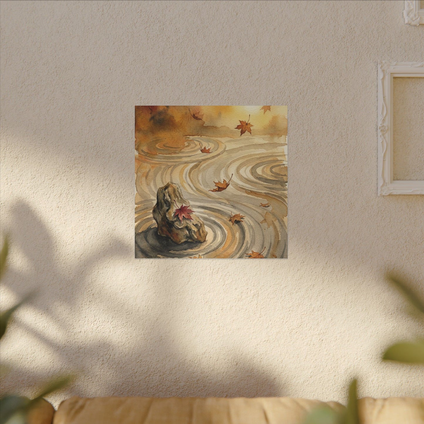 Autumn Rock Garden Watercolor Canvas Art | Neutral Decor