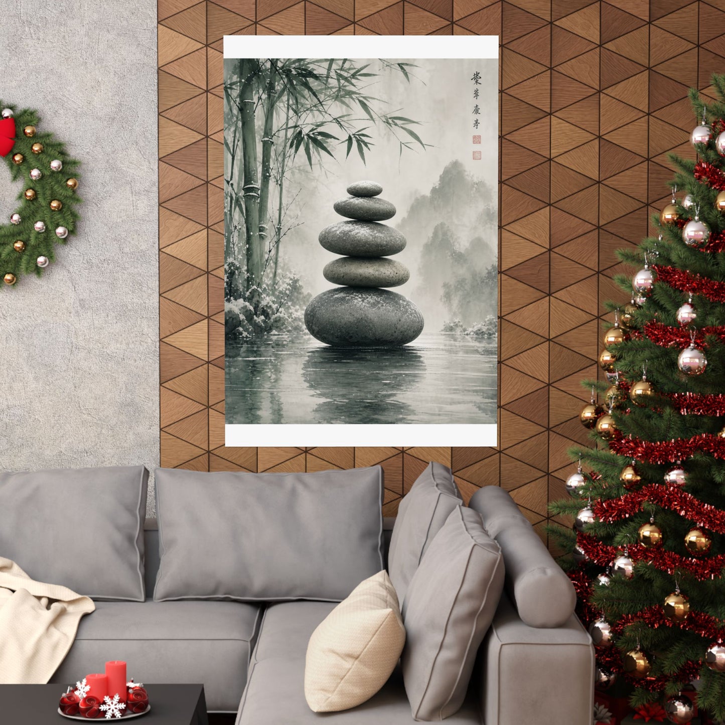 River Stones Sumi E Wall Art Print | Tranquil Zen Art