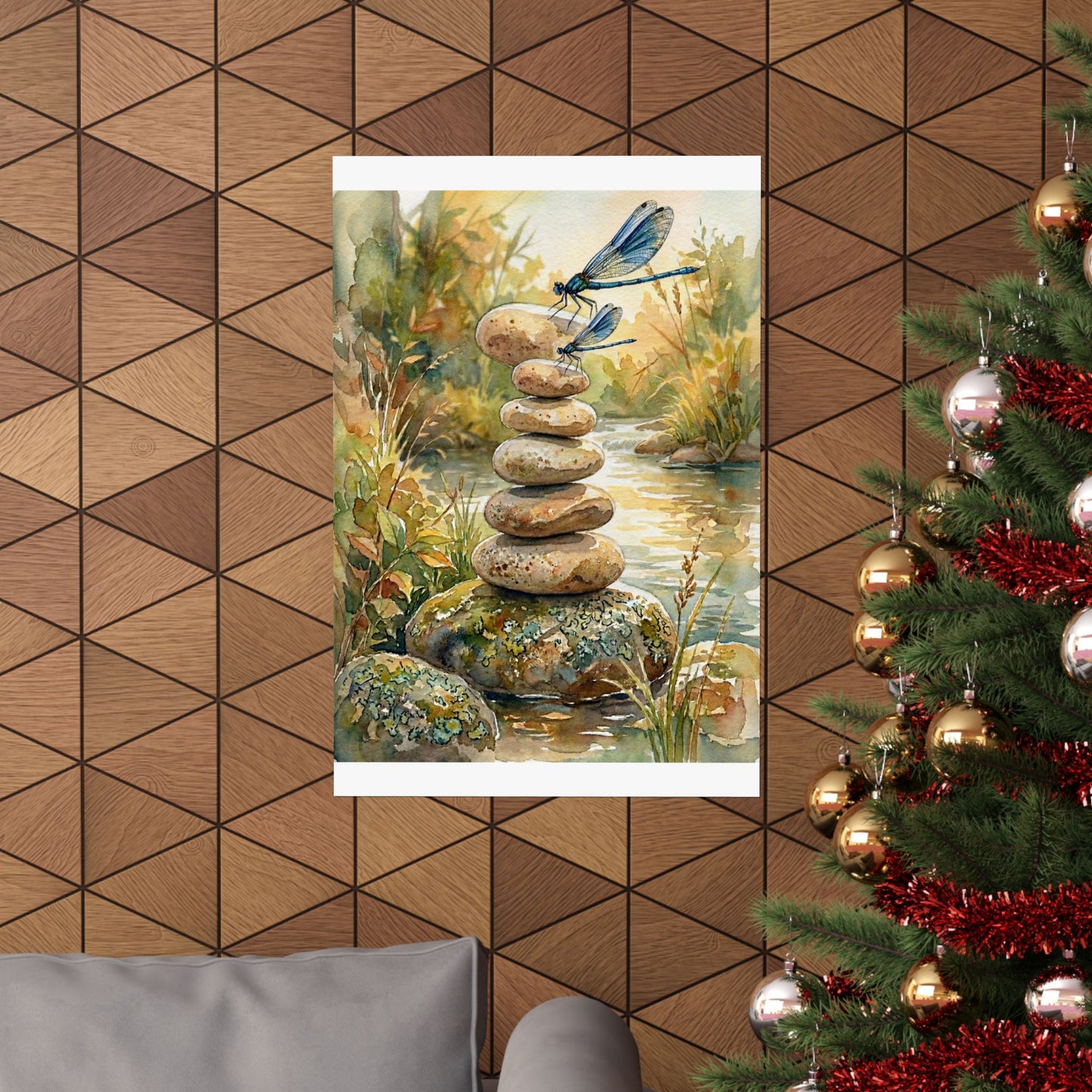 River Stones Summer Wall Art Print | Japandi Cozy Design