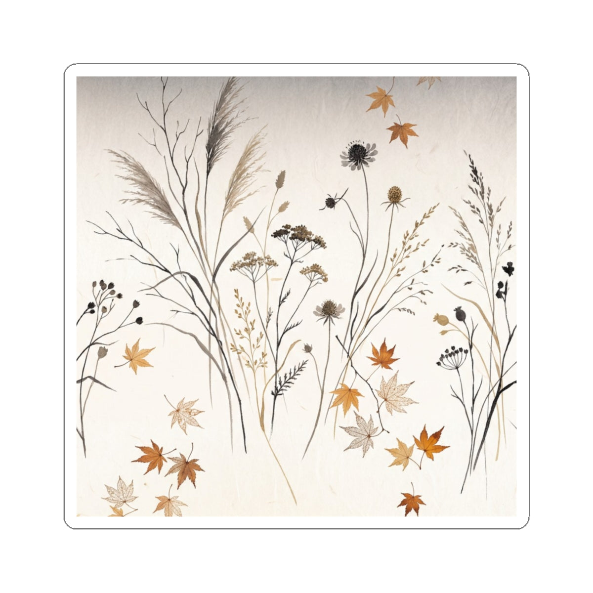 Autumn Dried Flowers Japanese Pattern Sticker | Elegant Decor Art Print