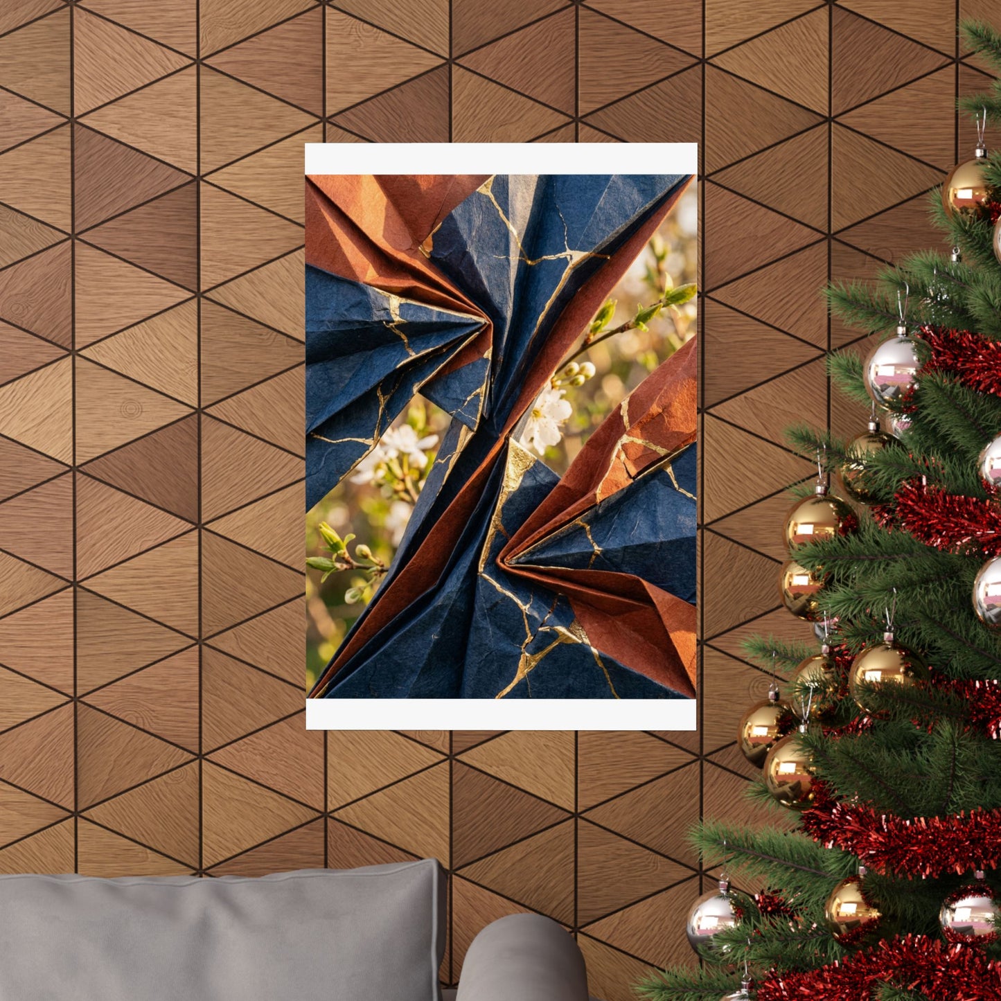 Paper Fold Wall Art Print | Spring Kintsugi Crackle Gold Art