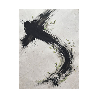 Ink Brushstroke Spring Canvas Art | Dark Japandi Sophisticated Design