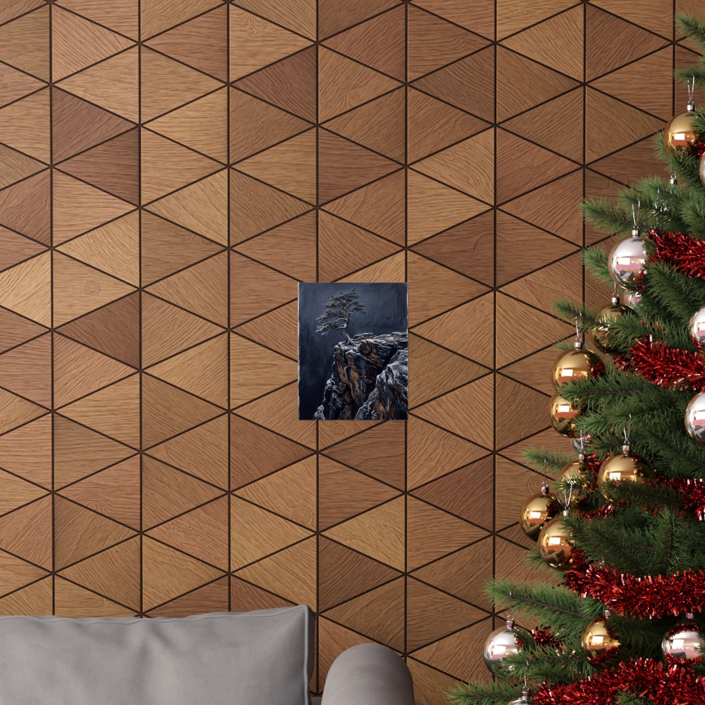 Sophisticated Pine Tree Wall Art Print - Dark Texture Dark Japandi