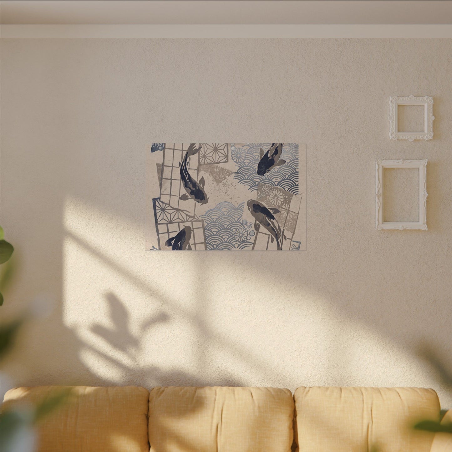 Earthy Koi Pond Canvas Art - Japanese Pattern Japandi