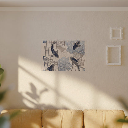 Earthy Koi Pond Canvas Art - Japanese Pattern Japandi