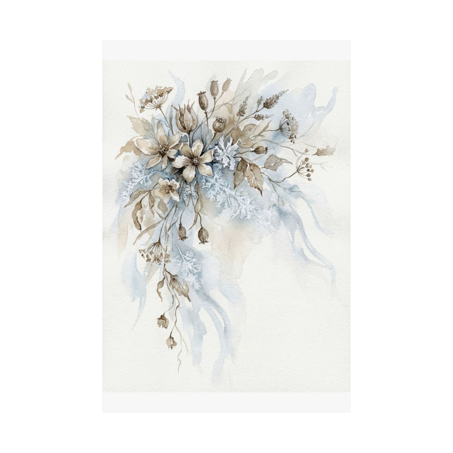Japandi Dried Flowers in Moonlight | Watercolor Wall Art Print
