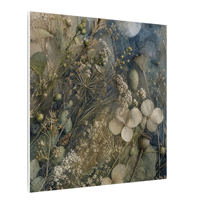 Japandi Dried Flowers in Moonlight | Watercolor Canvas Art