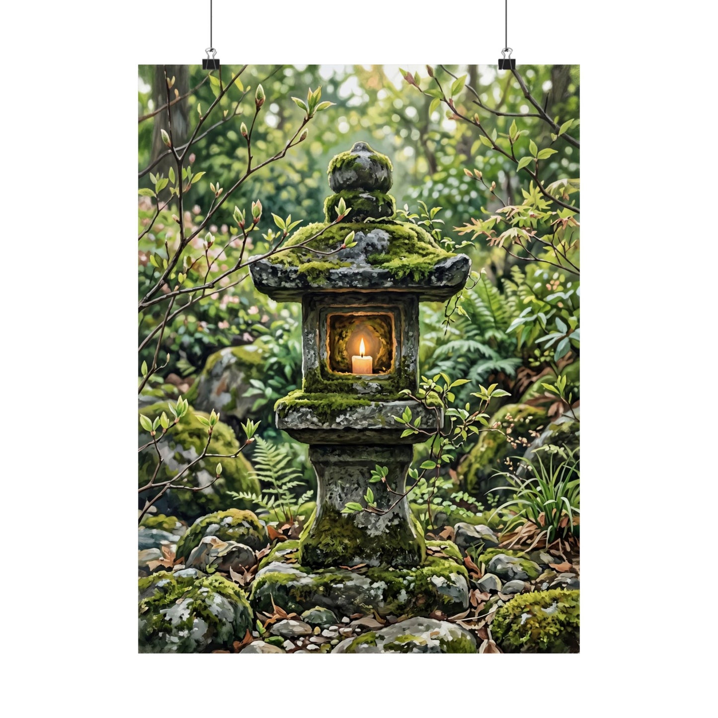 Stone Lantern Wall Art Print | Spring Japandi Japanese Pattern Art