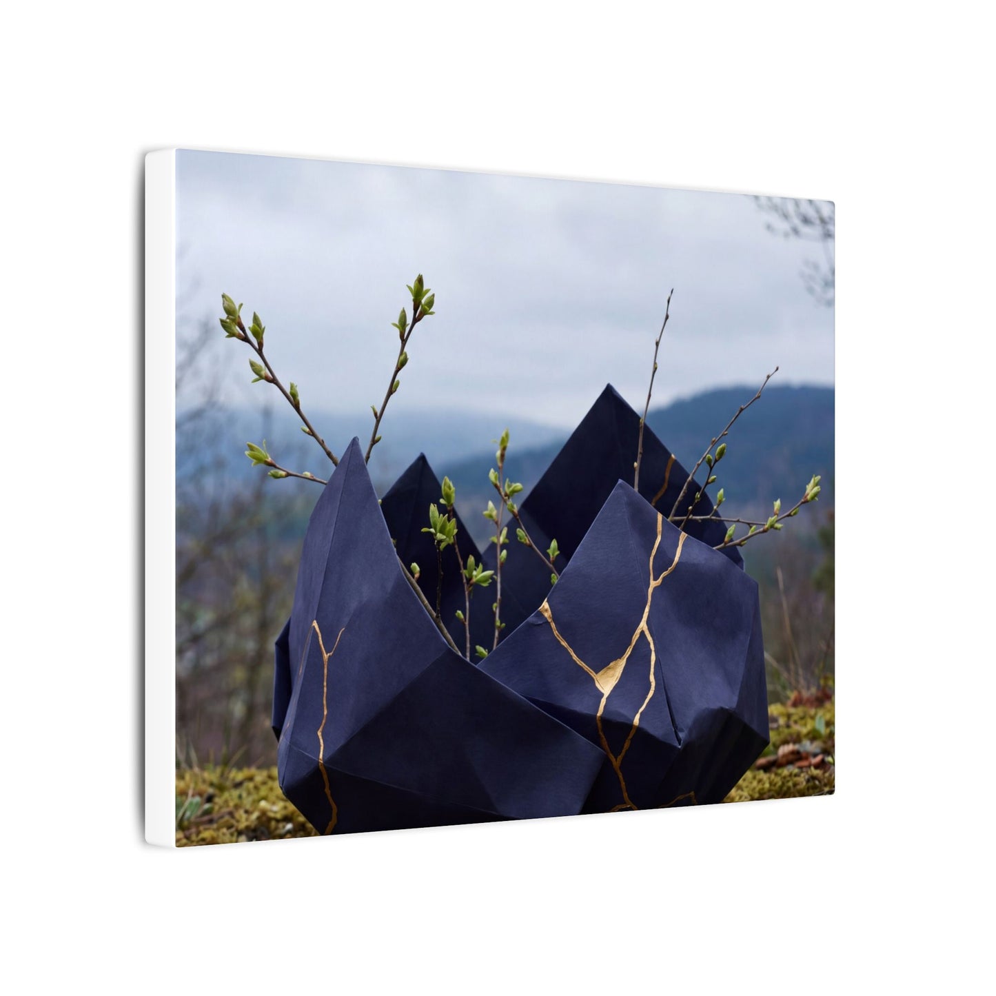 Paper Fold Canvas Art | Spring Kintsugi Gold Repair Art
