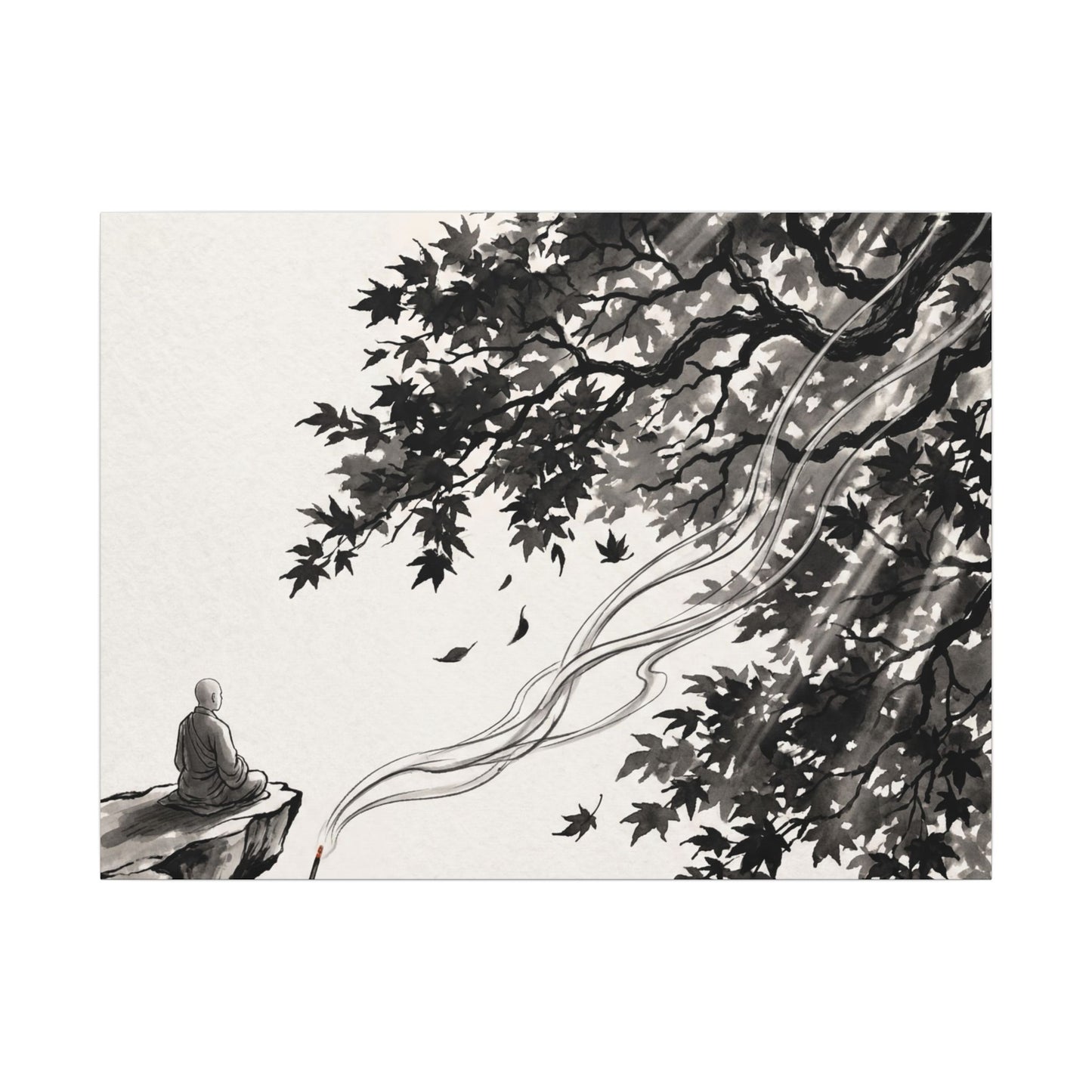 Serene Incense Smoke Canvas Art - Ukiyo E Inspired Zen Art Print