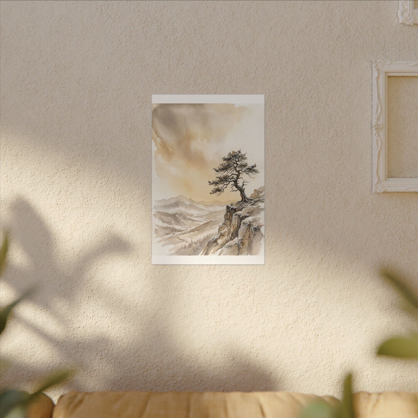 Pine Tree Canvas Art | Winter Japandi Watercolor Art