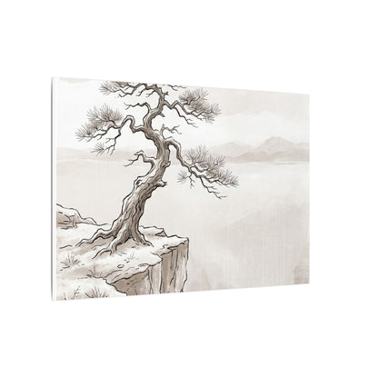 Neutral Pine Tree Canvas Art - Minimal Line Japandi