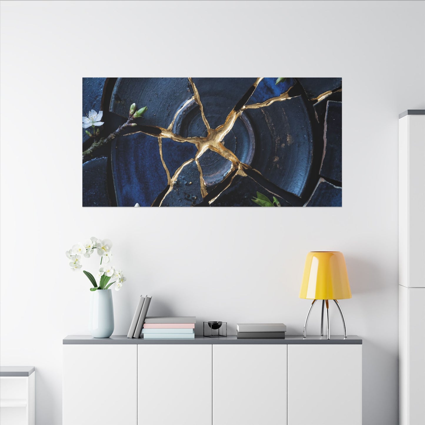 Moonlight Broken Pottery Canvas Art - Kintsugi Fukinsei
