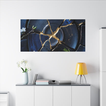 Moonlight Broken Pottery Canvas Art - Kintsugi Fukinsei