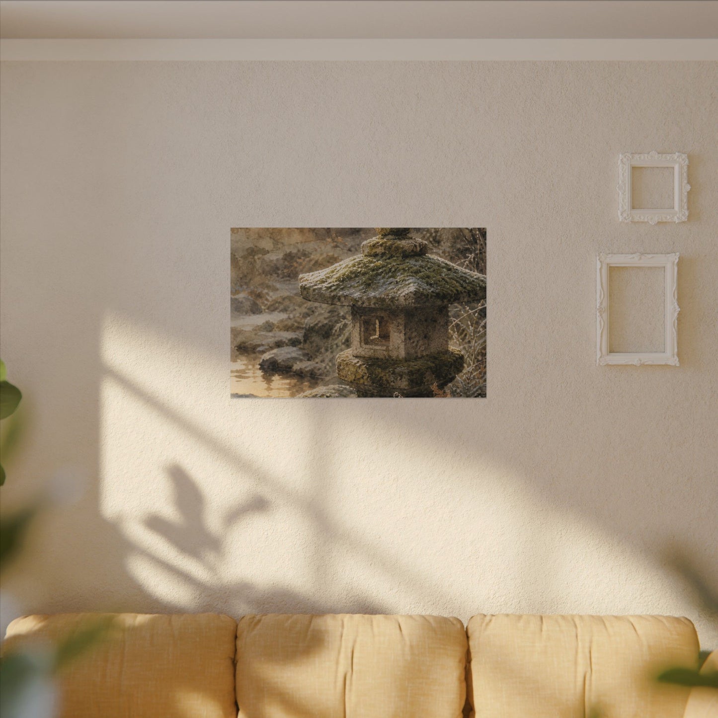 Winter Stone Lantern Watercolor Canvas Art | Earthy Decor