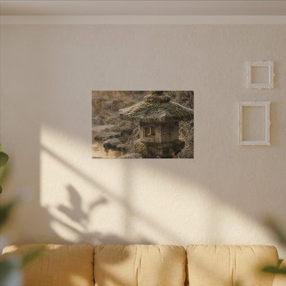 Winter Stone Lantern Watercolor Canvas Art | Earthy Decor
