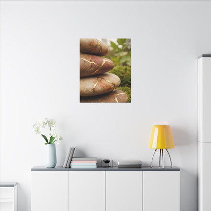 River Stones Summer Canvas Art | Kintsugi Healing Design