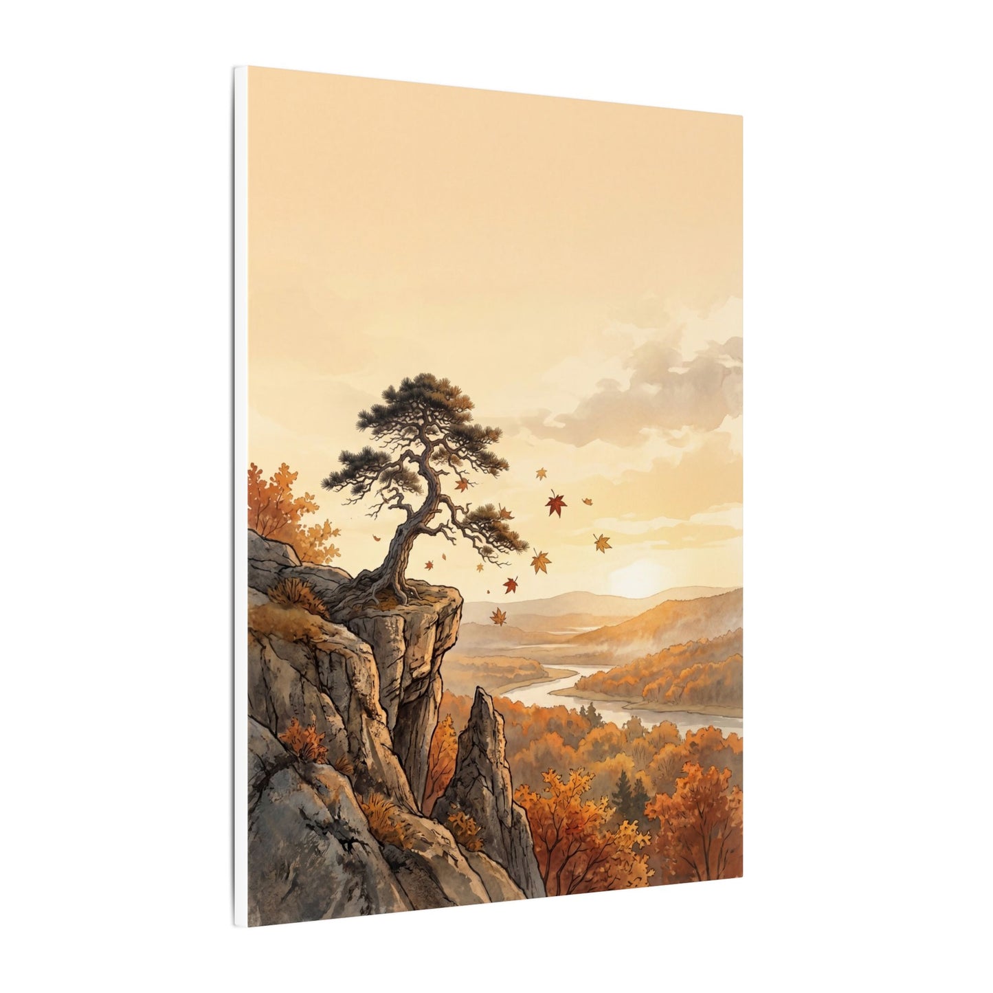 Pine Tree Autumn Canvas Art | Japandi Warm Design