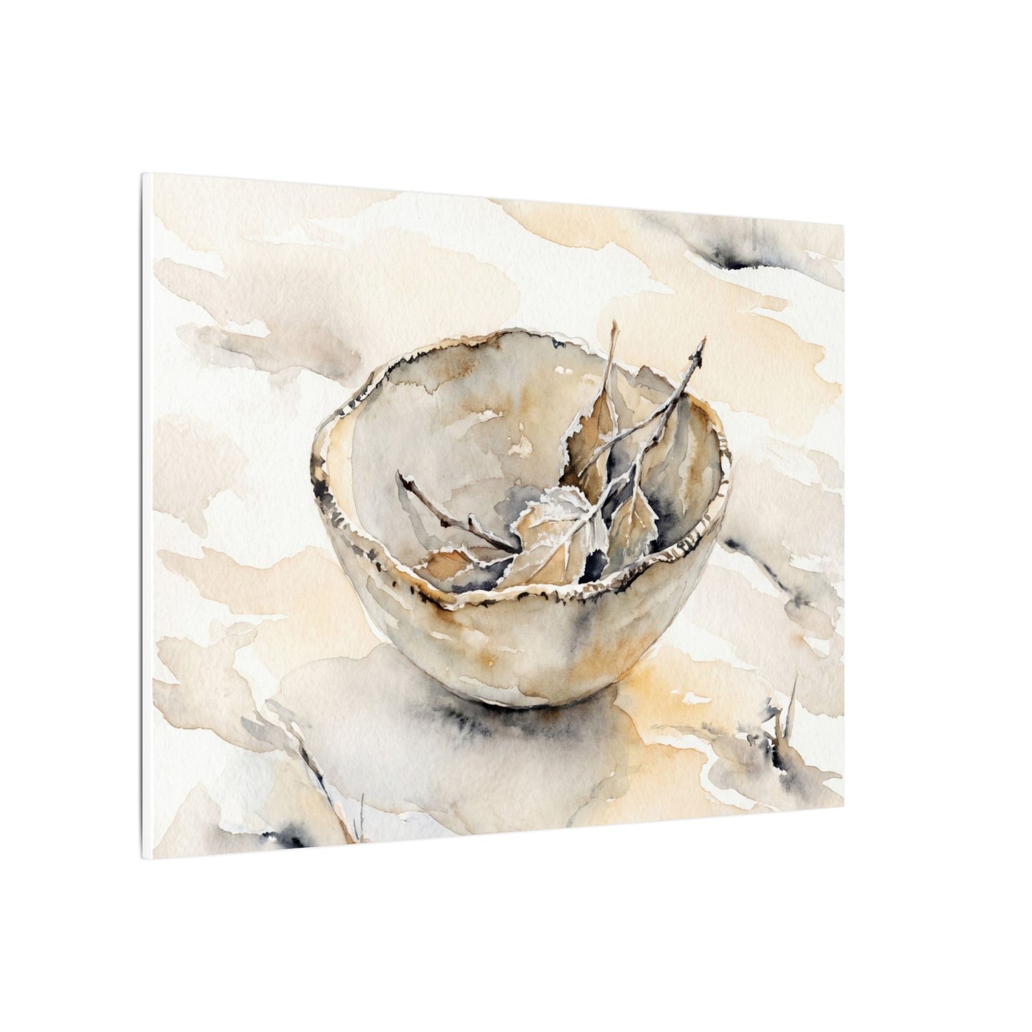 Ceramic Bowl Canvas Art | Winter Japandi Watercolor Art