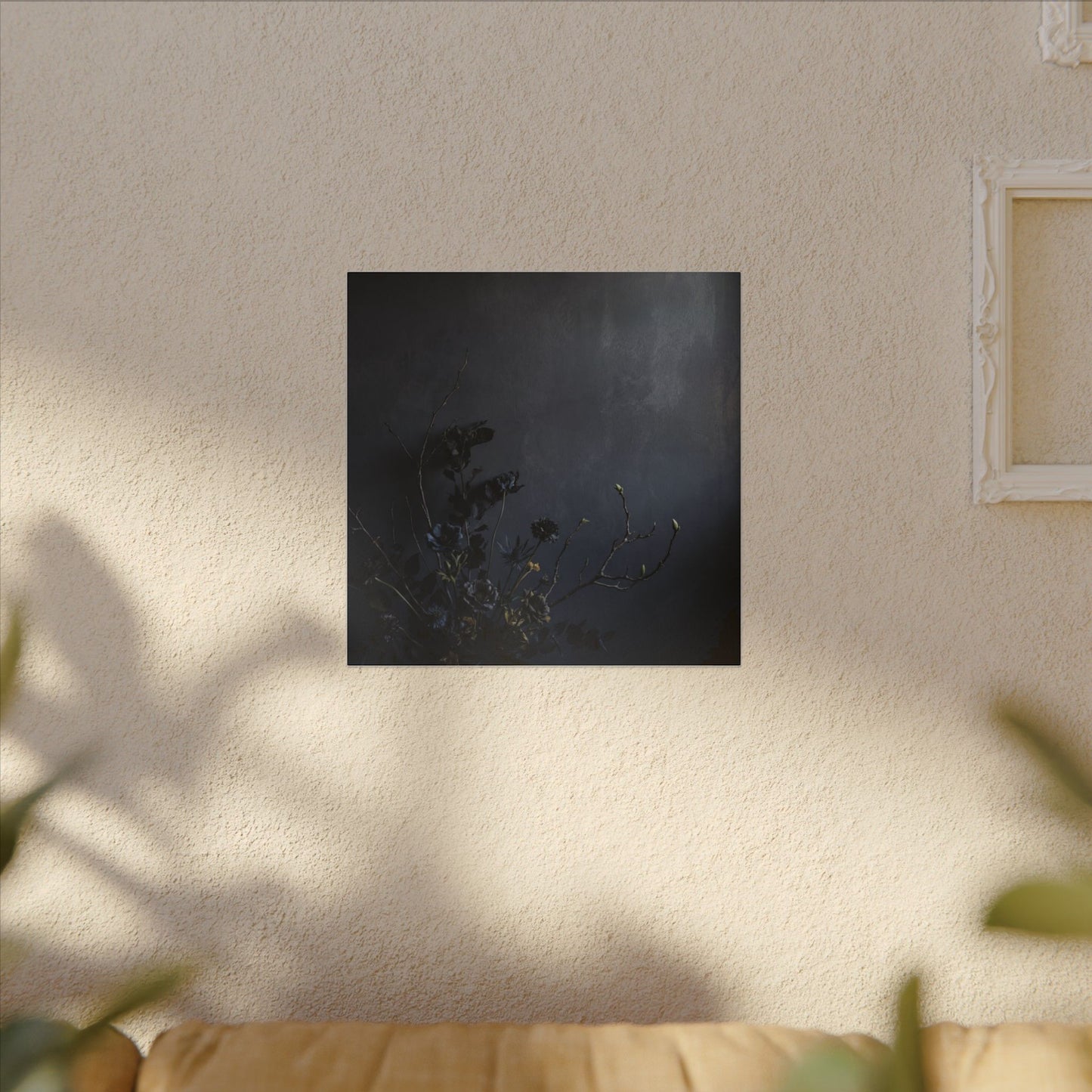 Dried Flowers Spring Canvas Art | Dark Japandi Moody Design