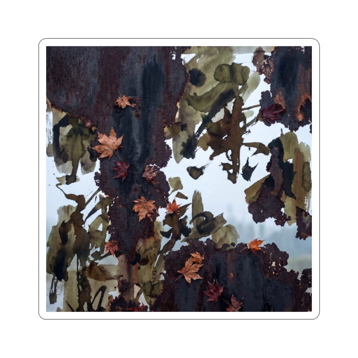 Rust Patina Charcoal Ink Sticker | Luxurious Dark Japandi Art
