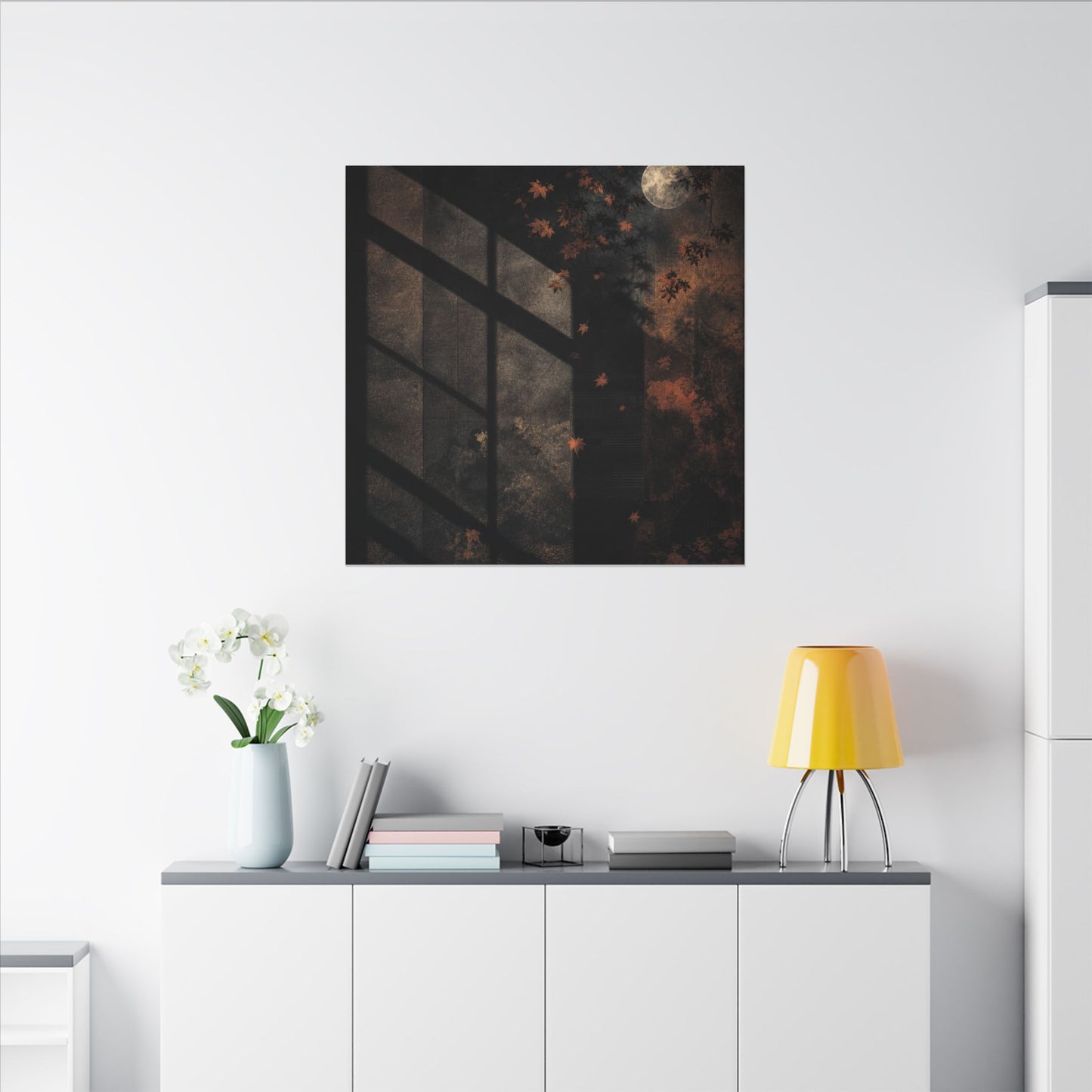 Sophisticated Shadow Play Canvas Art - Dark Texture Dark Japandi