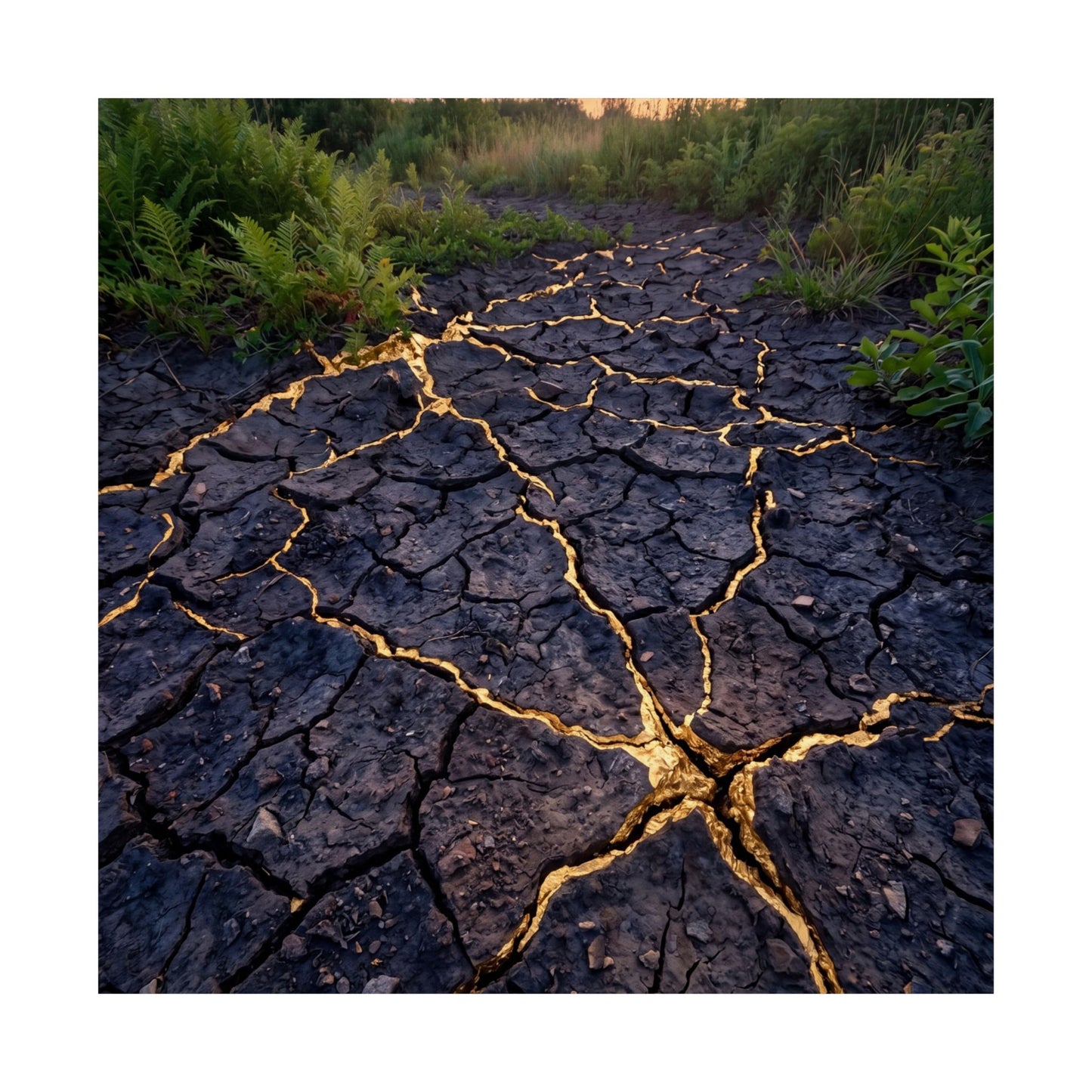 Cracked Earth Crackle Gold Wall Art Print | Beautiful Kintsugi Art