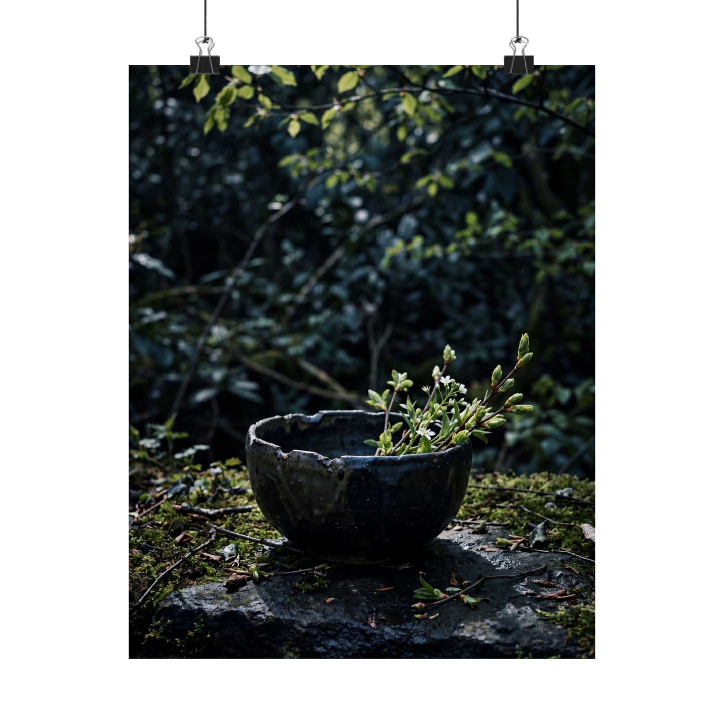Ceramic Bowl Shadow Zen Wall Art Print | Moody Dark Japandi Art