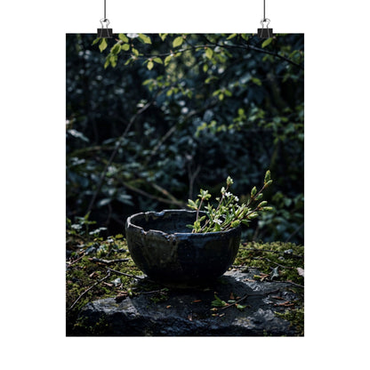Ceramic Bowl Shadow Zen Wall Art Print | Moody Dark Japandi Art