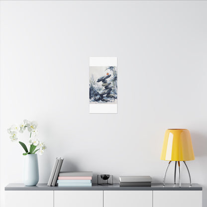 Zen River Stones in Moonlight | Sumi E Canvas Art