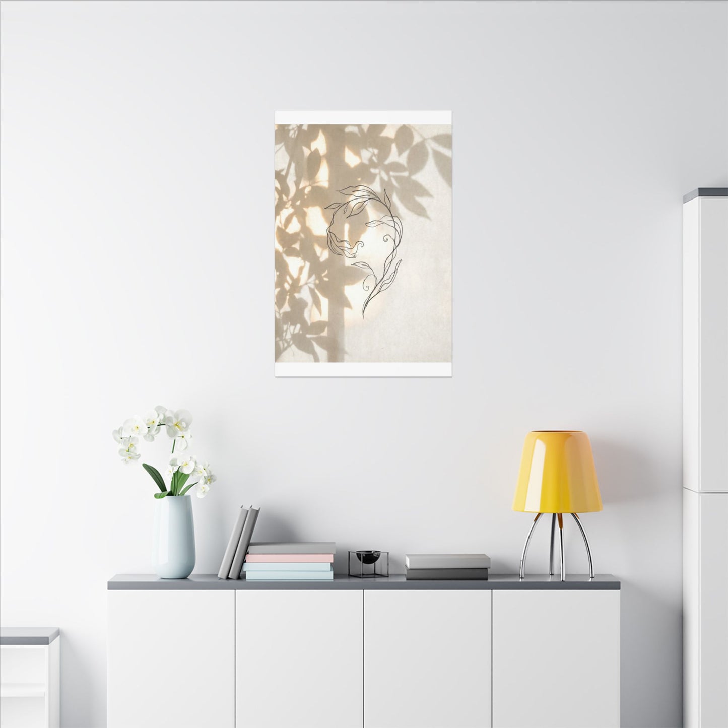 Warm Shoji Screen Canvas Art - Minimal Line Japandi