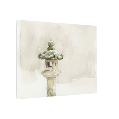 Stone Lantern Winter Canvas Art | Japandi Earthy Design