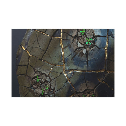 Dark Japandi Cracked Earth in Moonlight | Moody Minimal Canvas Art