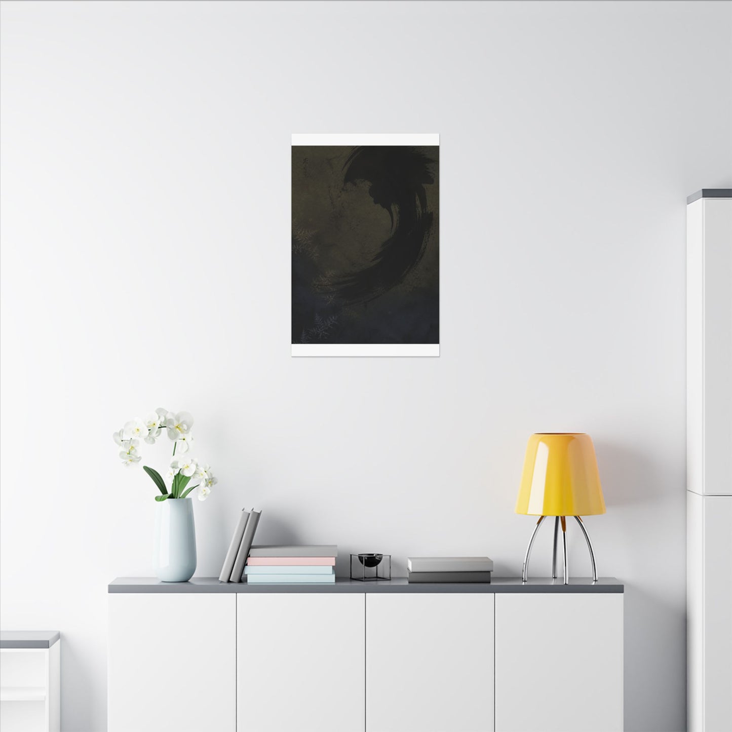 Seijaku Ink Brushstroke Canvas Art - Dark Japandi Moody Minimal