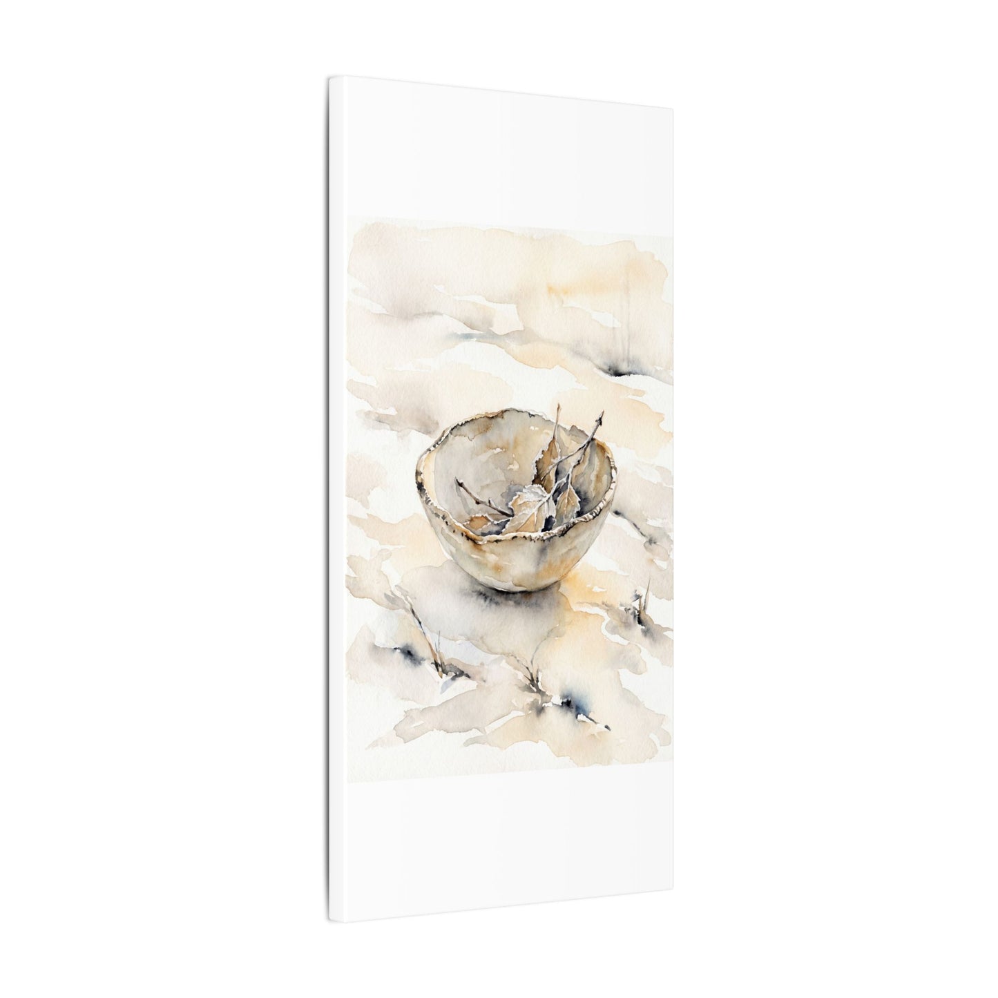 Ceramic Bowl Canvas Art | Winter Japandi Watercolor Art